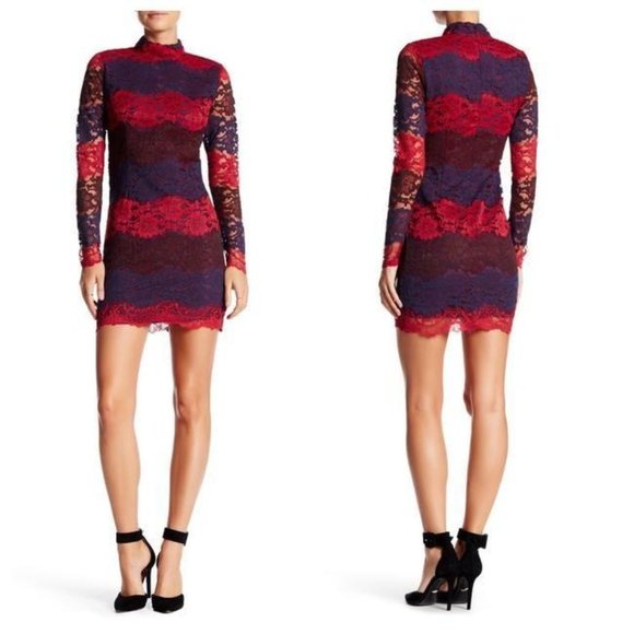 Romeo & Juliet Couture Long Sleeve Lace Dress Medium - Picture 2 of 7